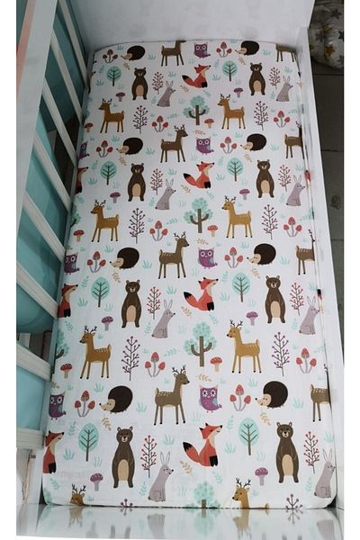 Bebek Özel 100% Cotton Children's Fitted Sheet 90x190 (2 Pieces) Karaca and Nature Patterned