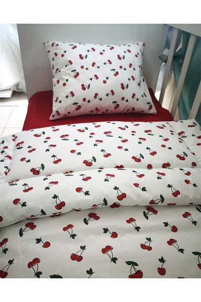 Bebek Özel Baby Girl Cherry Red Cotton Duvet Cover Set 100x150