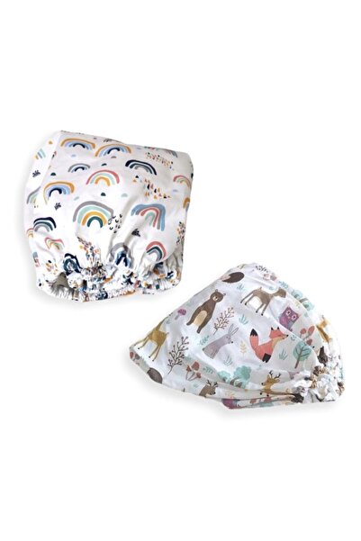 Bebek Özel Cotton Baby Kids Fitted Bed Sheet 90x200 2 Pieces Rainbow And Nature