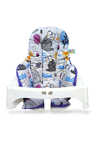 Bebek Özel Pamuklu Bebek Çocuk Mama Sandalyesi Minderi Mavi Şirin Ayıcıklar Lila