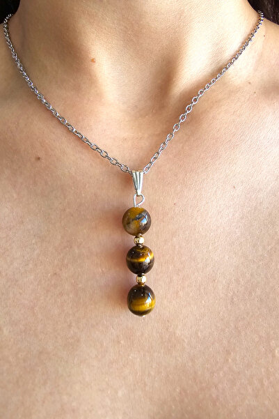 NBS Beautiful Naturel Stones قلادة عين النمر من الحجر الطبيعي - الإيجابية وفر...