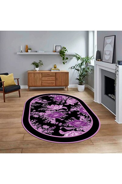 Viyana Home Dijital Baskılı Kaymaz Taban Yıkanabilir Oval Modern Yolluk Salon...