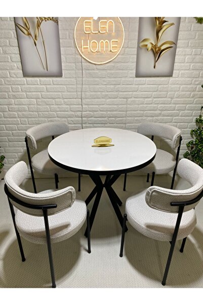 ELEN HOME Mutfak Masası Takımı, Yuvarlak Masa Sandalye , 4 Kişilik Yuvarlak M...