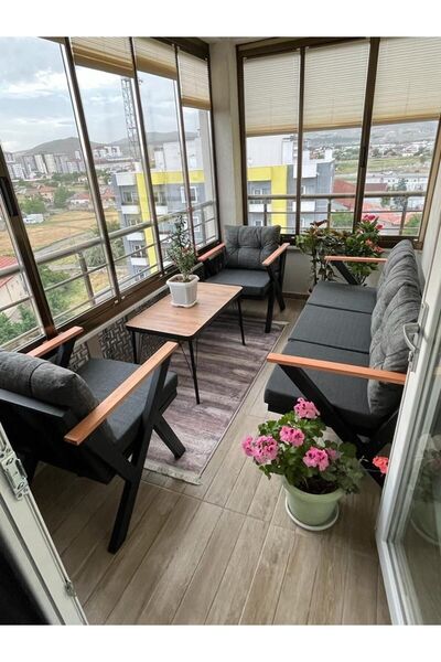 ELEN HOME Sehbalı 3+1+1 Bahçe Takımı Dış Ve Iç Mekan Metal Çay Seti Süngerli ...