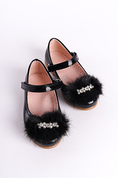 CAMOLLA Nová sezóna černé chlupaté balerínky s kamínkovými detaily pro dívky