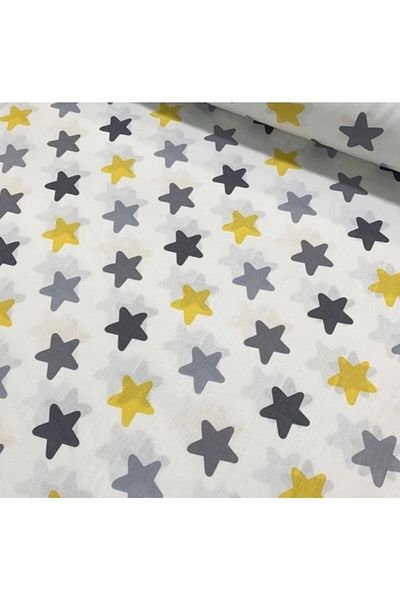 Bebek Özel One Meter Cotton Fabric Yellow Gray Star Pattern 240 cm Width (100X240 cm)
