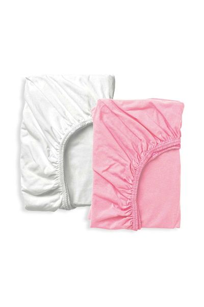 Bebek Özel Cotton Children's Fitted Sheet 90x190 (2 Pieces) White And Pink