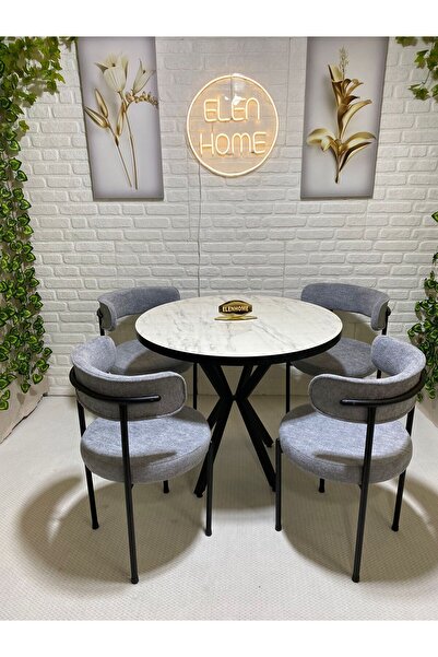 ELEN HOME Mutfak Masası Takımı, Yuvarlak Masa Sandalye , 4 Kişilik Yuvarlak Masa Takımı (lak Panel Parlak )
