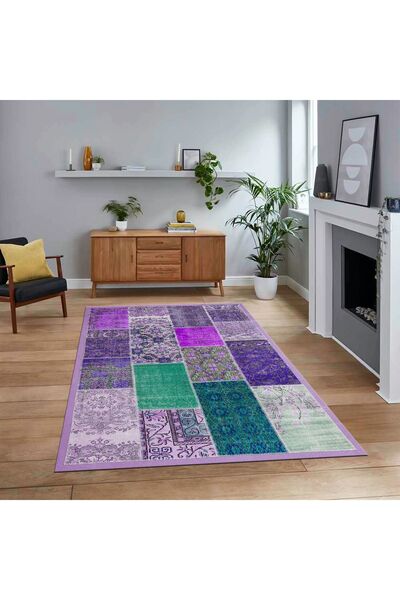 Viyana Home Dijital Baskılı Kaymaz Taban Yıkanabilir Patchwork Yolluk Salon H...
