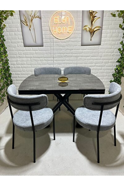 ELEN HOME Yemek Masası Mutfak Masası 4 Kişilik ( AÇILIR MASA )Masa Sandalye M...