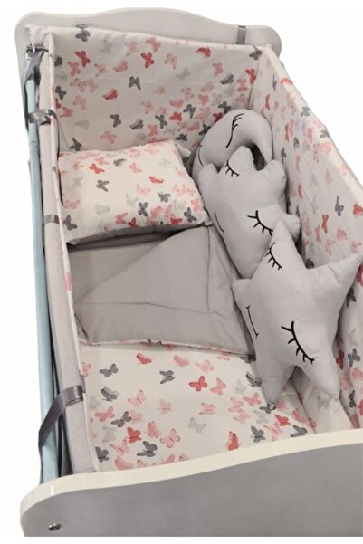 Bebek Özel طقم نوم للأطفال بنمط الفراشة الوردية والرمادي مع وسادة زخرفية رماد...
