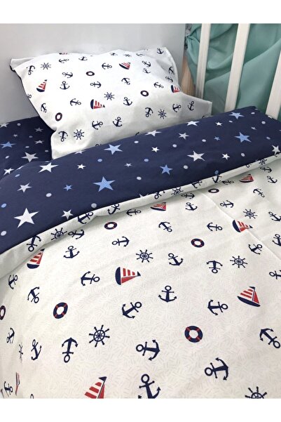 Bebek Özel Pillow Sheet Quilt 80X130 Sailor Navy Blue Starry for Crib Bedding