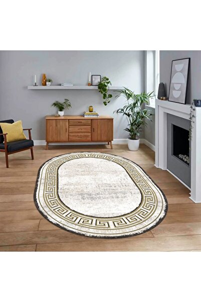 Viyana Home Dijital Kaymaz Taban Yıkanabilir Oval Çerçeveli Mutfak Salon Halı...
