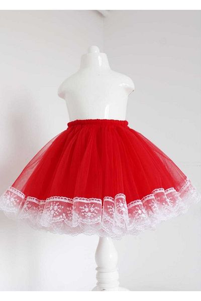 punicha Girl's Tutu Skirt Fluffy Lace Special Day Skirt ( Red )