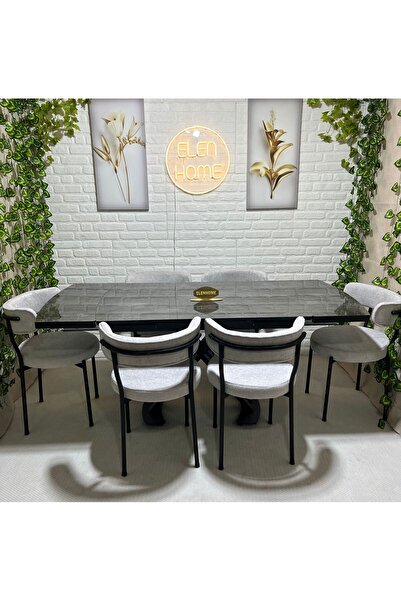 ELEN HOME Yemek Masası Mutfak Masası 6 Kişilik ( AÇILIR MASA )Masa Sandalye M...