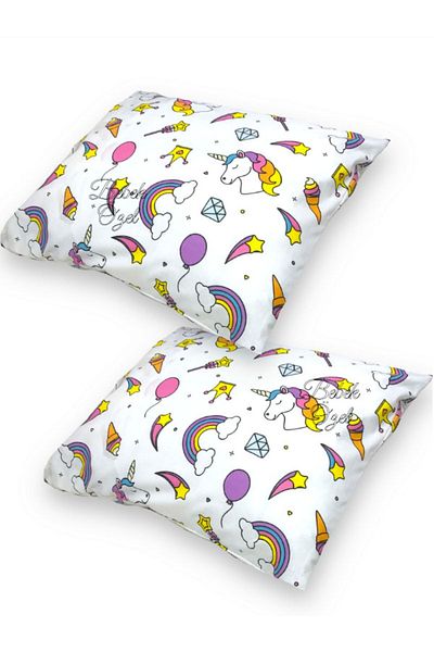 Bebek Özel White Unicorn Patterned Baby Kids Pillow Case - 35x45, 2 Pieces
