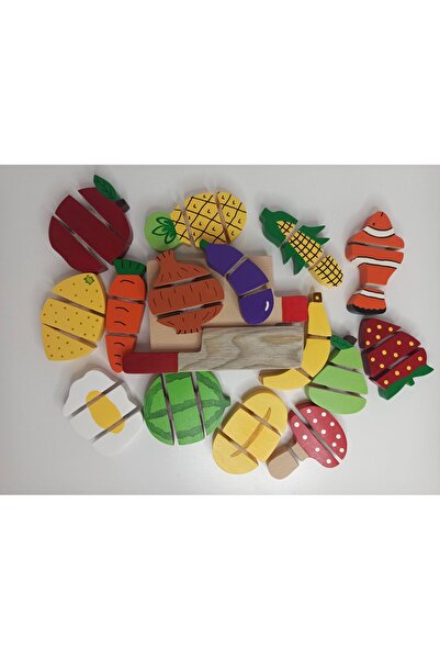 Gepetto Nine Ahşap Oyuncak Cırtlı Meyve Seti – 15 Parça Meyve/sebze, Bıçak Ve...