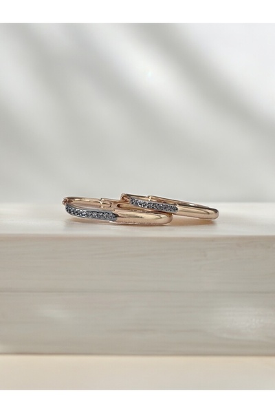 Brillo Özel Seri Pirinç Taşlı Lock Halka Küpe Orta Boy