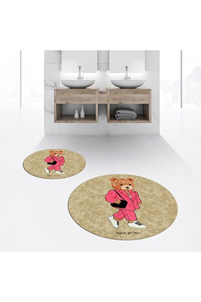Hey Home Digital Printed Non-Slip Washable Round Double Bath Mat Toilet Seat ...