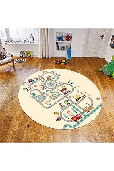 Hey Home Dijital Baskılı Kaymaz Taban Yıkanabilir Yuvarlak Çocuk Odası Oyun H...