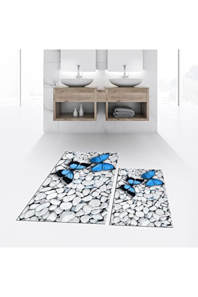 Hey Home سجادة حمام مزدوجة مطبوعة رقمية مضادة للانزلاق وقابلة للغسل، V-KLOZET...