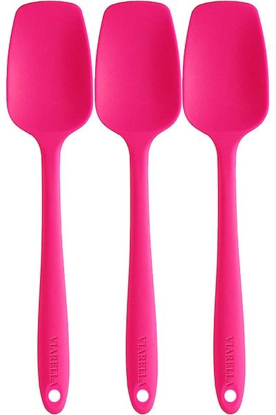 viarella Fuchsia Silicone Spoon Set - 3 Pieces, Heat Resistant, Fireproof, Non-Stick, Anti-Scratch, 27cm