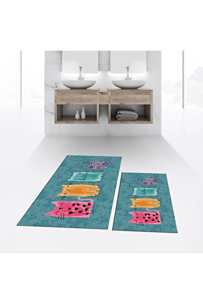 Hey Home Digital Printed Non-Slip Base Washable Double Bathroom Mat Toilet Se...