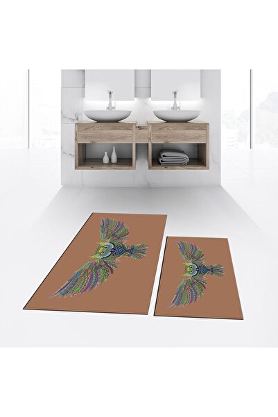 Hey Home Digital Printed Non-Slip Base Washable Double Bathroom Mat Toilet Se...