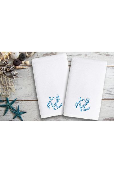 Ursa Anchor Blue Embroidered Hand and Face Towel 2 Pieces 50X90
