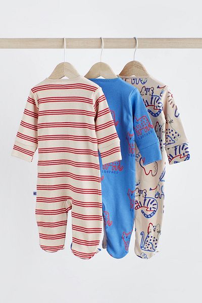 Next Baby 100% Cotton Red Striped Animal Character 3-Piece Overalls Set