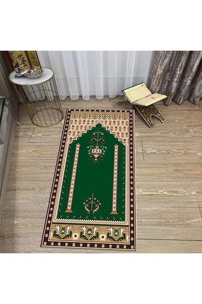 Hey Home سجادة صلاة للصلاة مطبوعة رقمية قابلة للغسل، V-SECCADE-31-GREEN