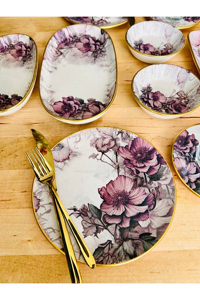 CASA DE BELLA Flower Patterned 66 Piece Luxury Breakfast Set for 12 People