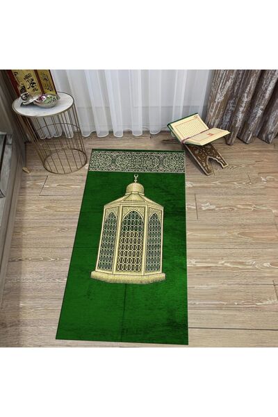 Hey Home سجادة صلاة للصلاة مطبوعة رقمية قابلة للغسل، V-SECCADE-41-GREEN