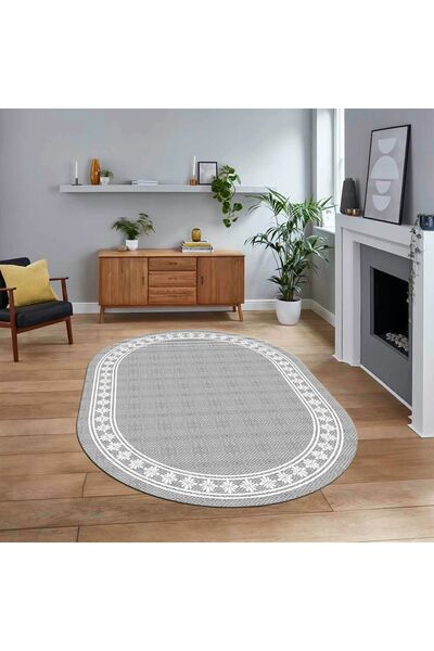 Hey Home Dijital Baskılı Kaymaz Yıkanabilir Oval Jüt-Hasır Desen Mutfak Salon...