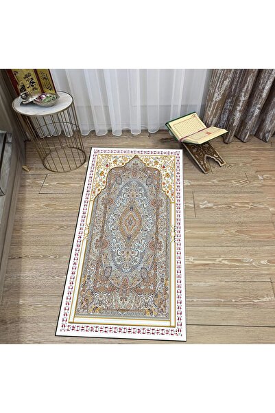 Hey Home سجادة صلاة للصلاة مطبوعة رقمية قابلة للغسل، V-SECCADE-32-WHITE