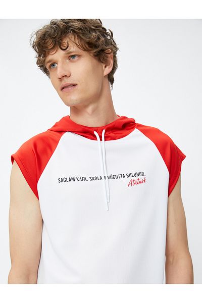 Koton Ataturk Printed Hooded Sports T-Shirt Special for the 100th Anniversary
