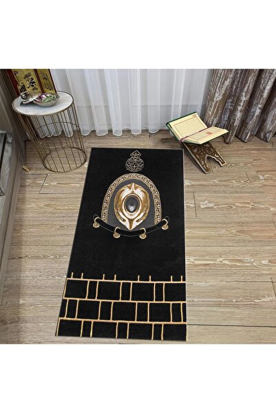 Hey Home سجادة صلاة للصلاة مطبوعة رقمية قابلة للغسل، V-SECCADE-49-BLACK