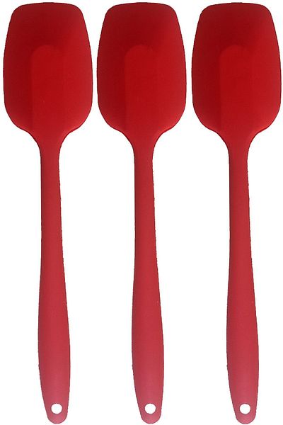 viarella Red Silicone 3-Piece Spoon Set - Heat Resistant, Fireproof and Scratchproof 27cm