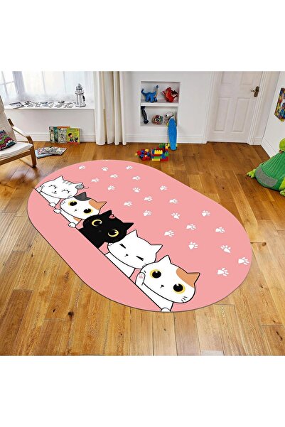 Hey Home Dijital Baskılı Kaymaz Taban Yıkanabilir Oval Çocuk Odası Oyun Halıs...
