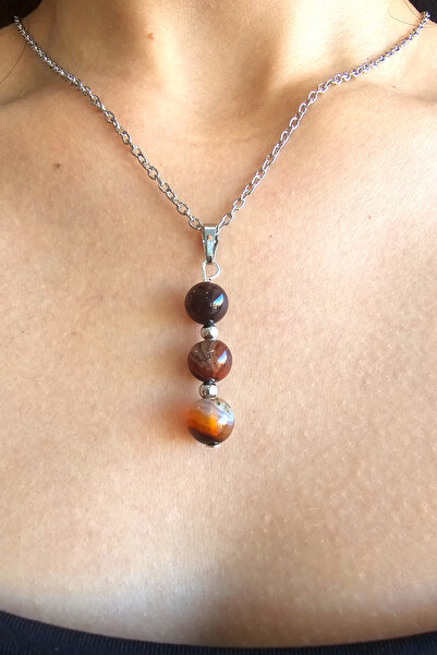 NBS Beautiful Naturel Stones قلادة من العقيق البني مرصعة بالأحجار الطبيعية - ...