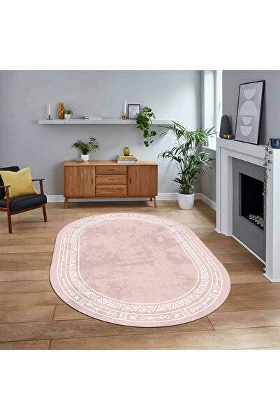 Hey Home Dijital Kaymaz Yıkanabilir Oval İskandinav Desen Yolluk Salon Halısı...