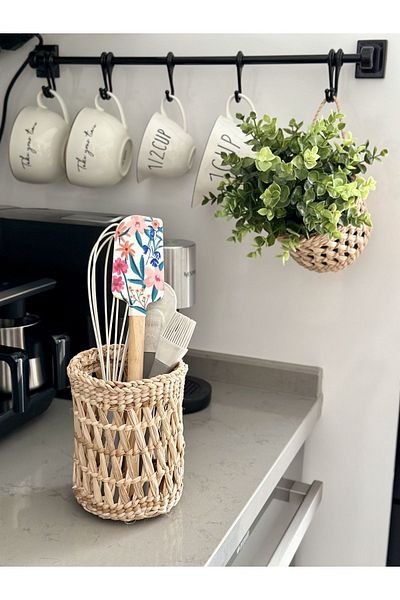 Tasarı Sanatı Wicker Kitchen Utensils - Oil, Spoon Holder and Countertop Decor