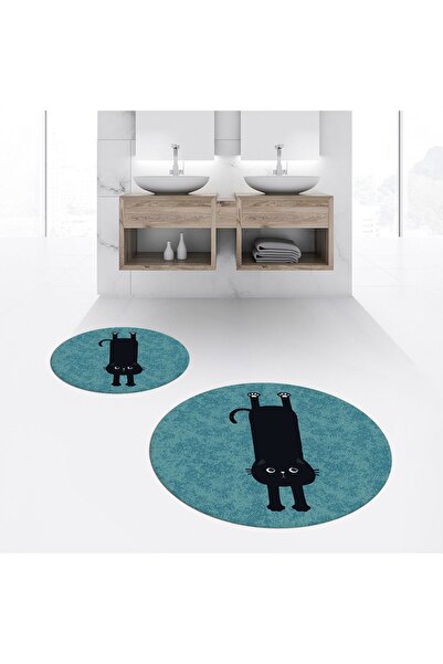 Hey Home Digital Printed Non-Slip Washable Round Double Bath Mat Toilet Seat ...