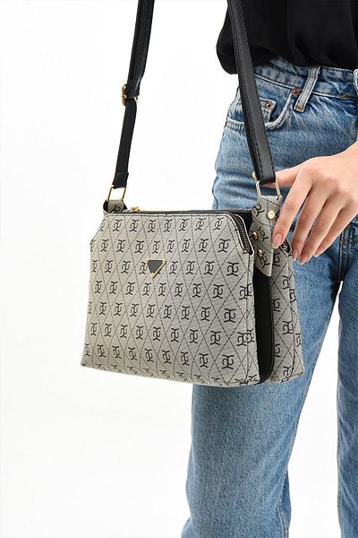 mugalas Mink Black Garnished Model - Geantă de umăr cu trei compartimente