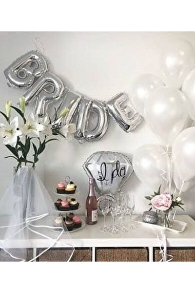 Deniz Party Store Bride Silver Foil Balloon (36 - 40 cm) 6 Pieces Metallic White Balloon Set of 2
