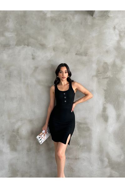 ModaDeniz Rochie de damă cu aspect de corset cu fante din stofă otomană