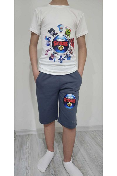 LİN GRUP Brawl Stars Children's Cotton Bottom-Top Set T-Shirt and Shorts