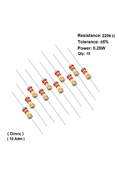 RAD Group Elektronik Bileşenleri 220k Ohm Direnç, 1/4 W, 5% (10 Adet)
