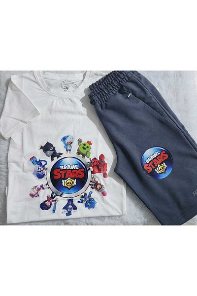 LİN GRUP Brawl Stars Children's Cotton Bottom-Top Set T-Shirt and Shorts