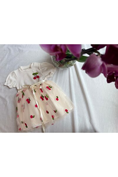 Store Kiraz Desenli Kız Elbisesi